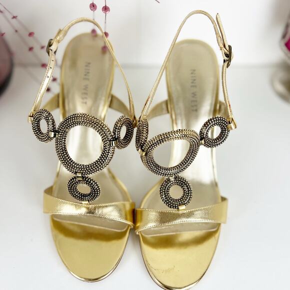 Nine West Stefania Metallic Leather Slingback Stiletto Heels Gold Size 8.5 M - Picture 16 of 16